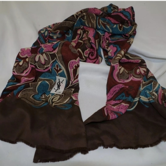 YVES SAINT LAURENT YSL VINTAGE 100% SILK SCARF OBLONG JAPAN